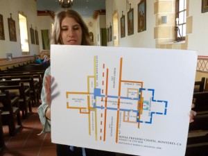 This diagram shows the overlay of the five Chapel Royale incarnations, and a cute grad student.